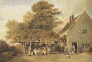 Edmund Dorrell Figures outside a roadside inn (mk47) oil painting